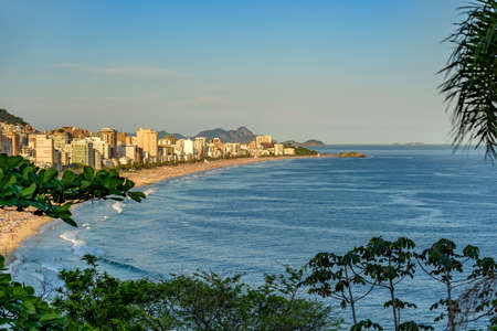 Panoramic image of Ipanema, Leblon and Arpoador beaches seen during the sunset of Rio de Janeiro...