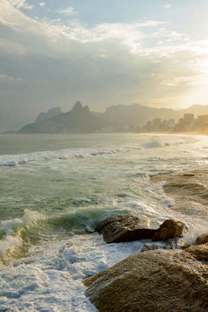 Ipanema, Leblon and Arpoador beaches during seen the sunset of Rio de Janeiro with the Two Brothers...