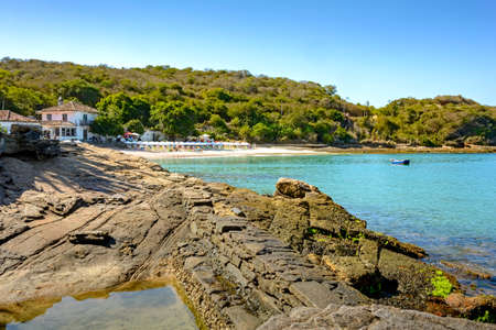 View of the beautiful and famous Azeda beach in Buzios with tranparent water, Rio de Janeiroの写真素材
