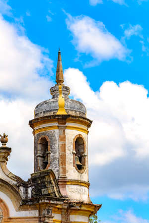 Architectural details of the tower of St. Francis of Assisi Church in Ouro Preto, Minas Geraisの写真素材