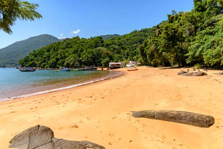 View of the beach and the meeting between the sea and the rainforest on the green coast of Rio de Janeiroのeditorial素材