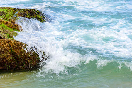 Water over the stone in tropical beachの写真素材