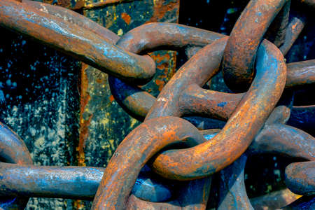 Large iron chain links on Istanbul harbor pier, Turkeyの写真素材