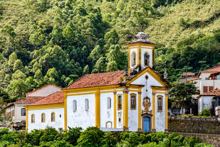 Old catholic church of the 18th century located in the center of the famous and historical city of Ouro Preto in Minas Geraisの写真素材