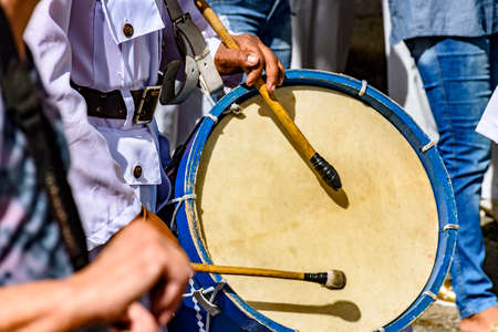 Drums being played in celebration of Brazilian folklore in honor of Saint Jorgeの写真素材