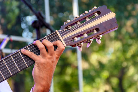 Live musical performance of Brazilian popular music with seven string acoustic guitar