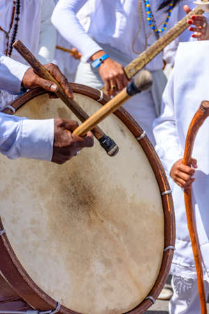 Drums being played in a religious and popular festival in the city of Belo Horizonte, Minas Gerais, Brazilの写真素材