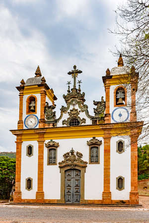 Old and historic Catholic church in baroque and colonial architecture built in 1763 in the city of Sabara in Minas Geraisのeditorial素材