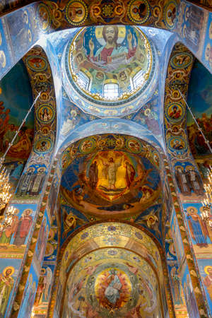 Frescoes, murals and paintings inside historic Church of the Savior on Blood, me St. Petersburg, Russiaのeditorial素材