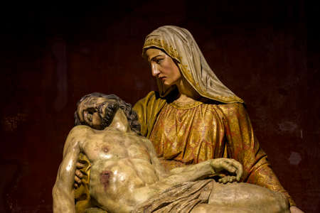 Representation of Jesus on the lap of his mother Mary in Brazilian baroque sacred art from the 18th...