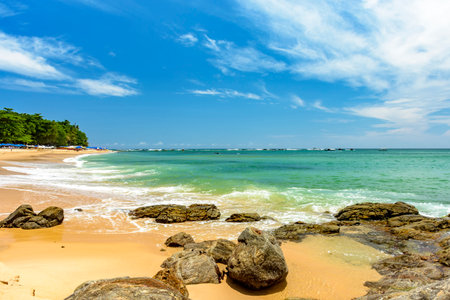 Famous Itapua beach, one of the most beautiful and well-known landscapes in the city of Salvador in Bahiaの写真素材