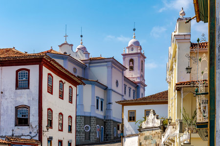 View of the historic city of Diamantina with its houses and churchesの写真素材