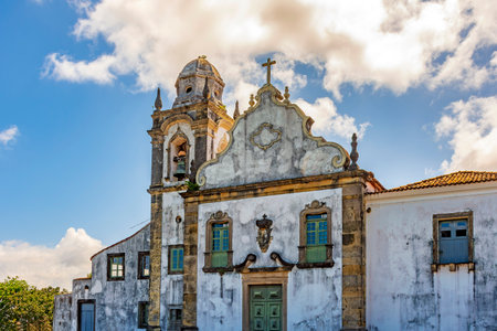 Historic church facade in the city of Olinda in the state of Pernambuco, northeastern Brazilの写真素材