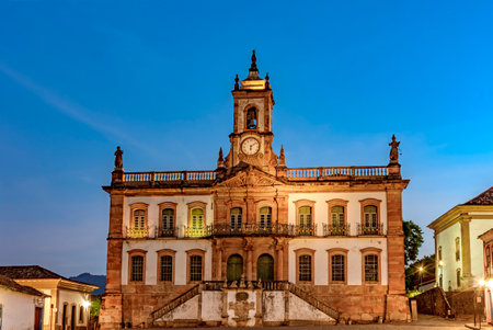 Historic buildings and houses in the Baroque style in the city of Ouro Preto in Minas Geraisの写真素材