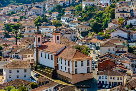 Ancient city of Ouro Preto with its old houses and churches in the state of Minas Geraisの写真素材