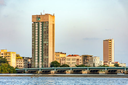 City of Recife in Pernambuco with its traditional bridges over the Capibaribe Riverの写真素材