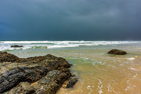 Deserted beach in Serra Grande on the southern coast of Bahia on a rainy day