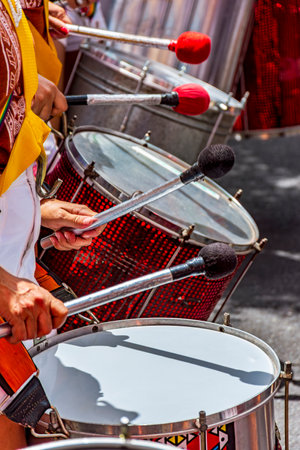 Traditional street carnival in Brazil with its colorful drums
