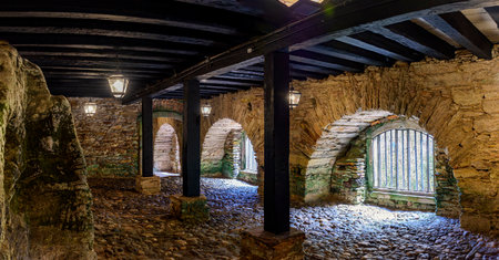 Interior of an old quarters in the basement of an old house in the historic city of Ouro Preto in Minas Gerais.の写真素材