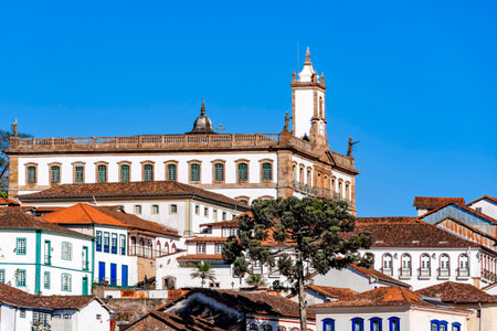 Historic center with baroque architecture in the city of Ouro Preto in Minas Geraisの写真素材