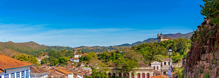 Panorama of the historic city of Ouro Preto among the mountains of the state of Minas Geraisの写真素材