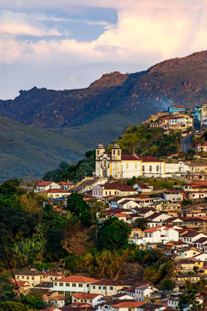 Historic city of Ouro Preto among the mountains of the state of Minas Geraisの写真素材