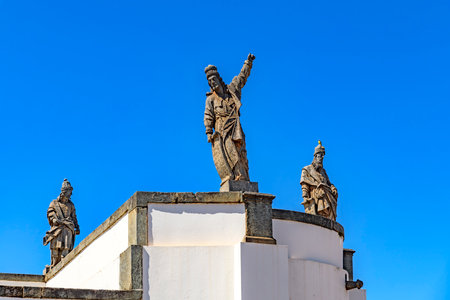 Image of some of the 12 prophets sculpted by Aleijadinho in the sanctuary of Bom Jesus de Matosinhos in Congonhas.の写真素材