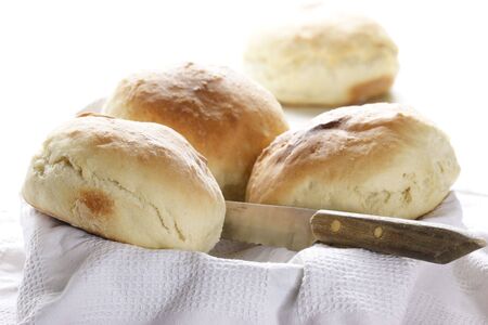 home-baked bread on white background