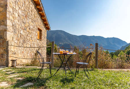 Complete Mediterranean breakfast in a farmhouse in the middle of the mountain
