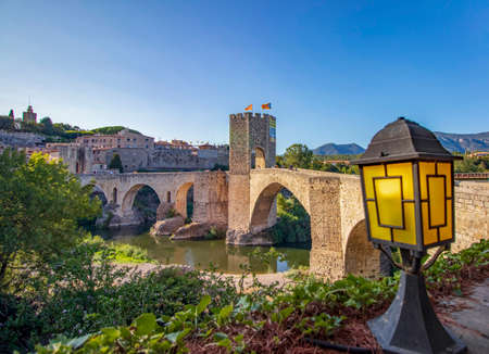 Details of the beautiful medieval catalan village of Besaluの写真素材