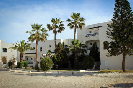 Mediterranean Sea coast and white houses of Sousse, Tunisiaの写真素材