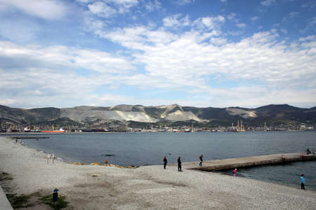Tsemes Bay in Novorossiysk by bright spring morning, Russiaの写真素材