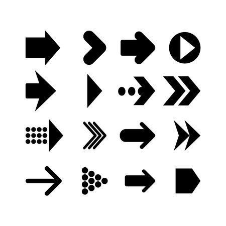 Arrow icons set. Collection of black arrow icons on white backgroundのイラスト素材