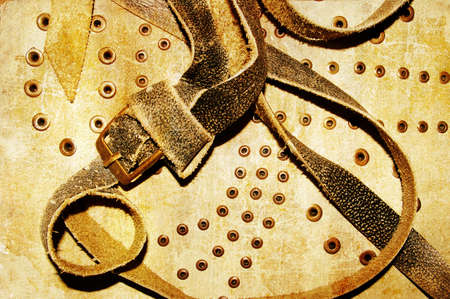 texture of old bag with beltsの写真素材