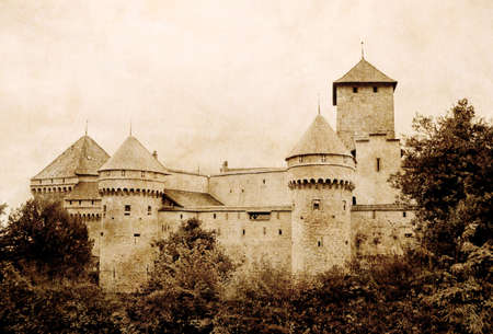 swiss castle - picture in retro styleの写真素材