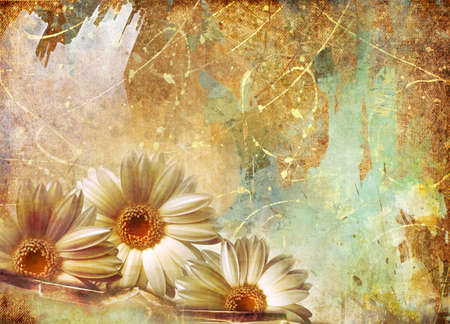shabby painted background with flowers の写真素材