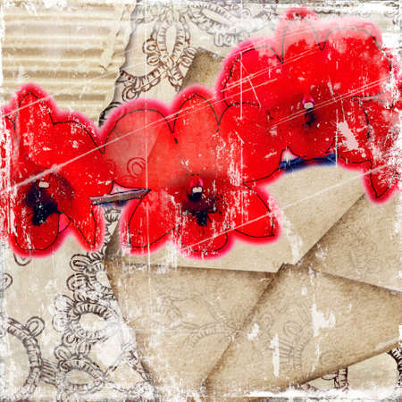 romantic retro composition with painted orchidsの写真素材