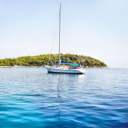 marine lanscape - blue Adriatic sea with yachtの写真素材