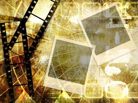 artwork in grunge style with filmstrips and framesの写真素材