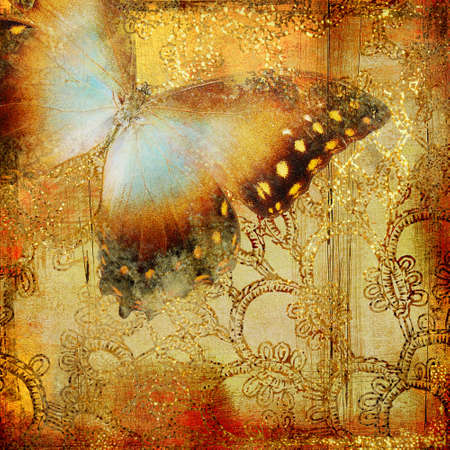 vintage background with butterflyの写真素材