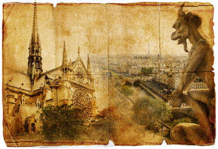 old cathedral - Notre dame - vintage cardの写真素材
