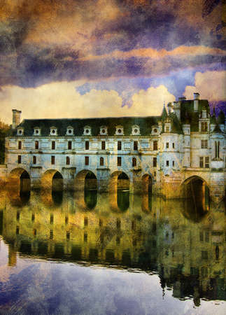 castle Chenonseau- picture in painting styleの写真素材