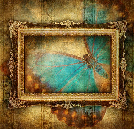 artwork with frame and butterflyの写真素材