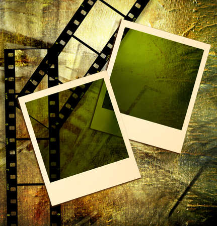 background with filmstrips and instant framesの写真素材