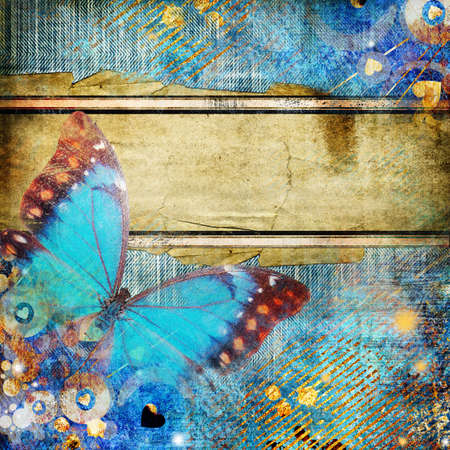 artwork in grunge style with butterflyの写真素材