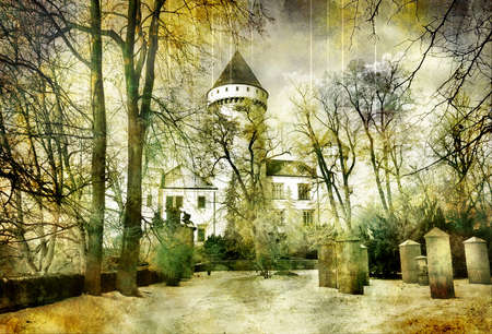 myserious castle -  artwork in painting styleの写真素材