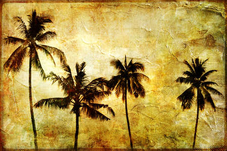 palms on sunset - artwork in painting styleの写真素材