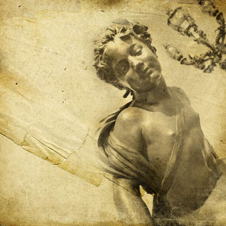 old paper with romantic parisian picturesの写真素材