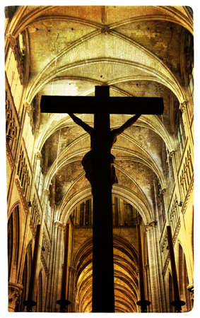 inside cathedral   - dramatic picture with holly crossの写真素材