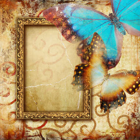 vintage frame with butterfliesの写真素材